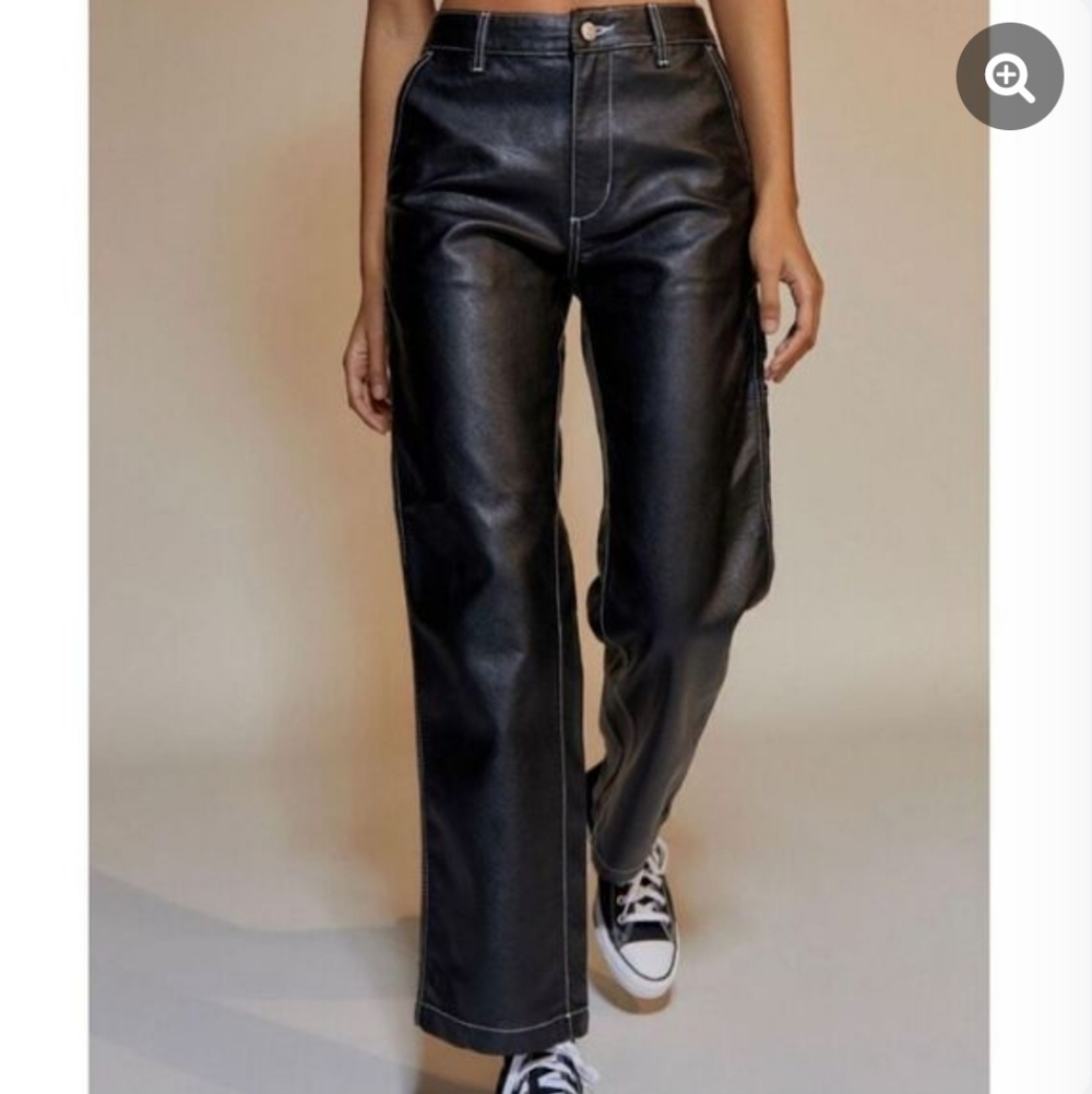 Women's Urban Outfitters BDG Leila High Rise Faux Leather Carpenter Pants Black